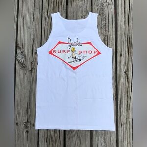 Mens S JACKS SURF SHOP Cartoon Surfer Dude Graphic Logo Tank Top Tee Tshirt Surf